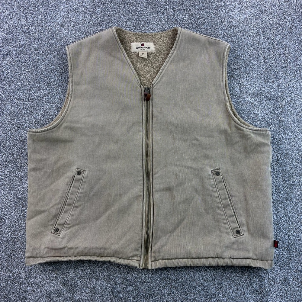 Vintage Woolrich Sherpa Lined Work Vest Men's XL Dark Wheat Heavy Canvas 16016